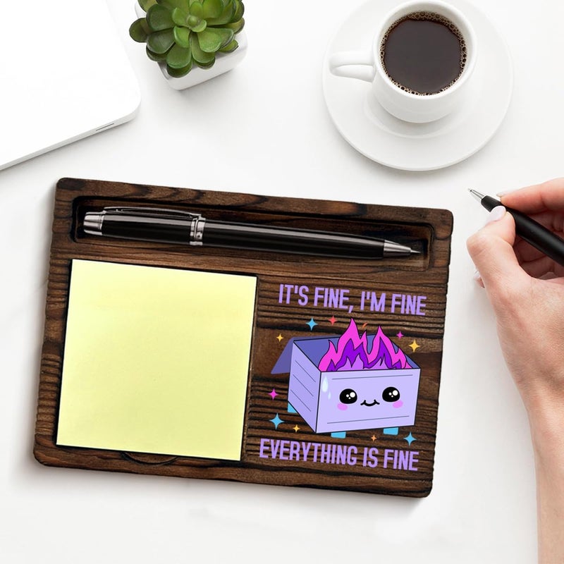 QODMGD Purple Dumpster Fire Sticky Note Holder Funny Office Gifts for Boss Coworkers Employees, I'm Fine Everything is Fine Dumpster Fire Post It Note Dispenser for Office Cubicle Desk Decor - Image 3